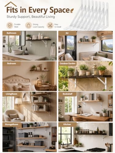Shelf Brackets Heavy Duty, 8 Pack White 12 inch Floating Shelf Bracket, Max Load 300 lbs of Metal Triangle Decorative Sh