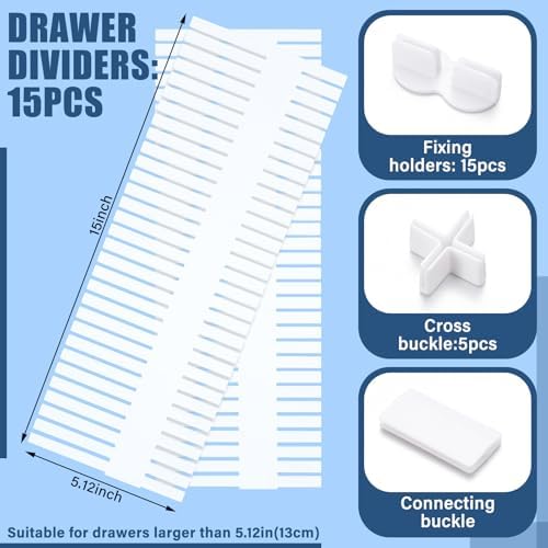 Blosssound 15 Pcs 5.12 Tall Drawer Divider, Adjustable Organizer, White