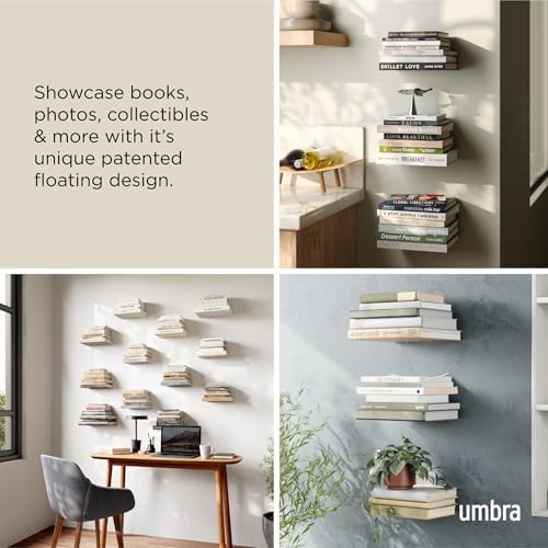 Umbra Conceal Floating Bookshelf, Metal Wall Shelf, Set of 3, Small, Silver