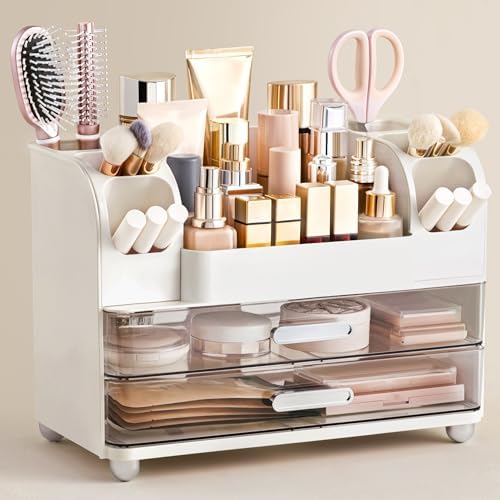 HBlife Makeup Organizer for Vanity with Brush Holder, Large Bathroom Countertop Cosmetic Organizer Skin Care Storage, Ea
