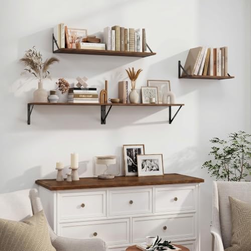 Heimlove Black Deep Floating Shelves for Wall, 29.92W x 8D Wood Wall Shelves Set of 2, Wide Floating Bookshelf for Livin