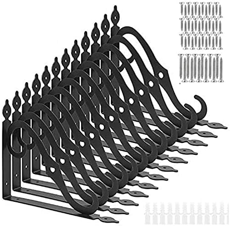 Acrux7 12 Pack Decorative Shelf Brackets - 10 inch Wall Mounted Floating Shelf Bracket - Heavy Duty Metal L Shape Shelf 