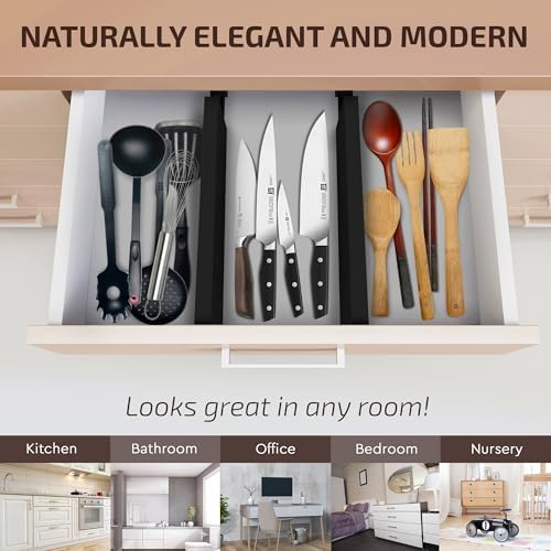 6-Pack Drawer Dividers 2.6-Inch High Dresser Organizer 16 to 22 Inch, Black