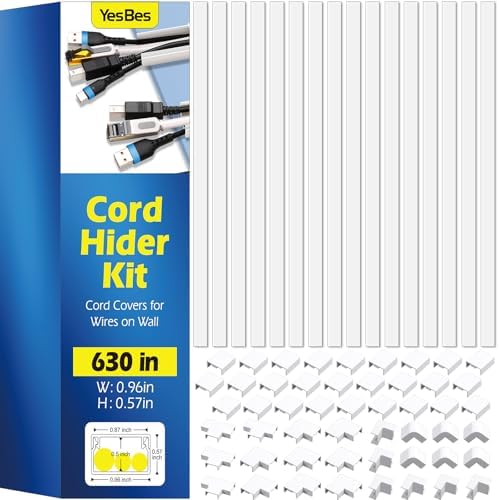 630in Cord Hider Kit, Paintable Cable Raceway, Cord Covers for Wires on Wall, Cord Hider for Wall Mount tv, tv Cable Hid