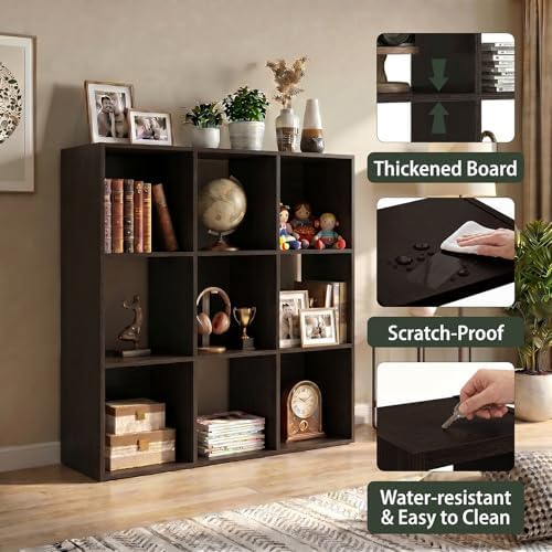 WannabeMyself【Easy Assembly】 9 Cube Storage Organizer with Anti-Tipping Kits,Reversible Open Back Book Shelf, Bookcase f
