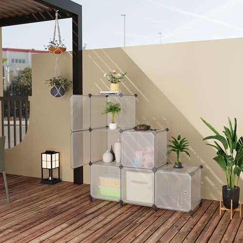 6Cube Storage Organizer Modular Stackable with Doors Striped White