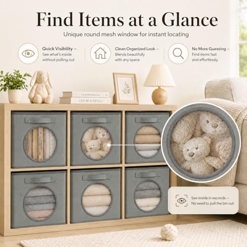 Storage Cubes with Mesh Window, 11'' Cube Storage Bin, Dark Gray, 4 Pack