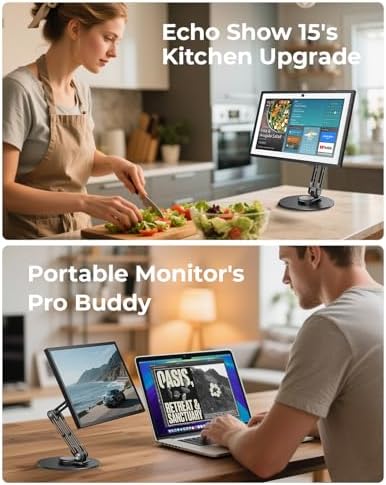 Portable VESA Monitor Stand for 15.6 Inch Monitors, Aluminum Portable Screen Mount for Desk with 360°Rotation Bases, Adj