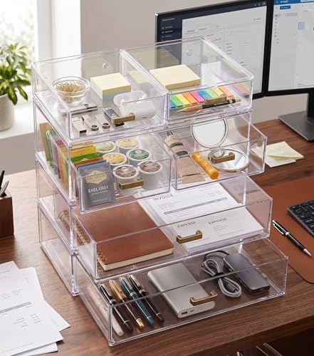LALOBLUE Stackable Clear Acrylic Drawer Baby Bottle Makeup Organizer 6PC