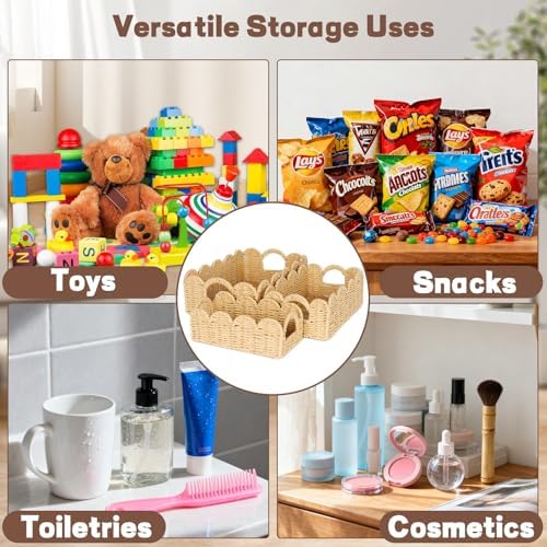 Hand Woven Paper Rope Scalloped Edge Decor Baskets for Home,Living Room, Bedroom,Storage over Above Behind Flush Tank,To