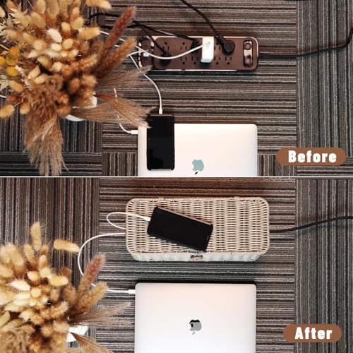 Cable Management Box, Cord Organizer with Lid & Cable Ties - Gray, M