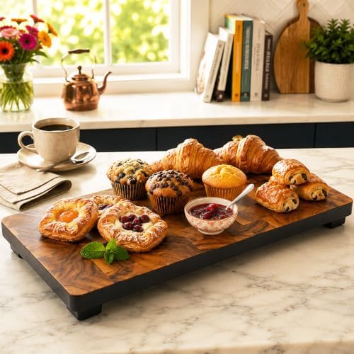 Woodard & Charles Raised Acacia Wood Serving Board Tray, 16" x 8" x 1.75"
