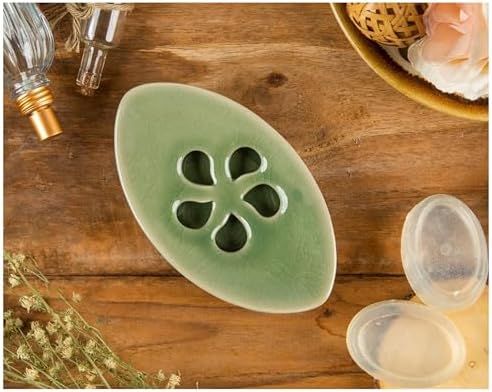 Ceramic Soap Dish with Self Draining Tray for Bar Soap, Bathroom, Kitchen (Green No.1)