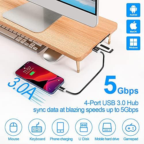 Wood Riser Monitor Stand with USB Ports Computer Stand w/Slot for Tablet & Cellphone Computer Riser w/Big Storage, Dual 