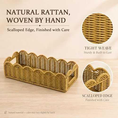 2-Piece Rattan Toilet Paper Baskets, Scalloped Edge Organizer