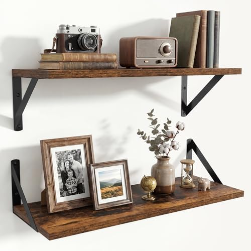 Axeman 20 Inch Floating Shelves, 8 Inch Deep Brown Wall Shelves Set of 2