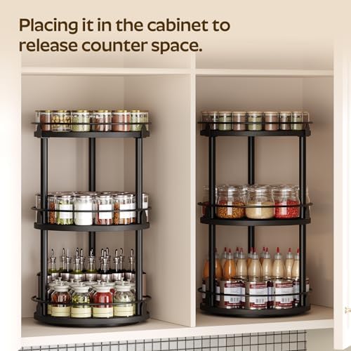 YATINEY 3-Tier Lazy Susan Organizer, Rotating Spice Rack, Spinning Organizer, Industrial Turntable Spice Rack Organizer 