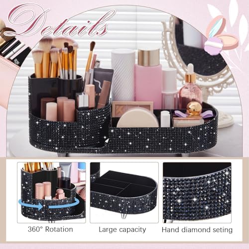 Rotating Makeup Organizer Vanity, Black, Rhinestone