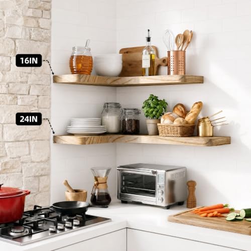 16" Solid Wood Floating Corner Shelves, 3 Pack, Carbonized Brown