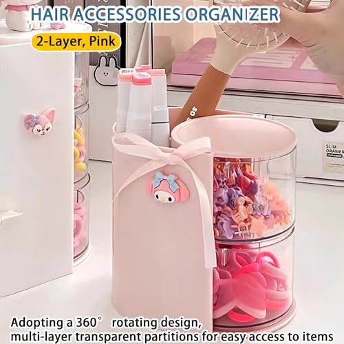 Azurphoric Hair Accessories Organizer with Hair Brush Holder(Pink, 2-Layer)
