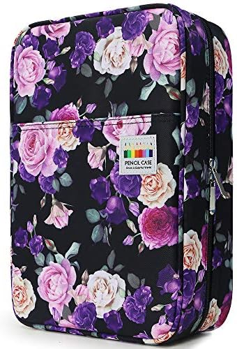 YOUSHARES Big Capacity Colored Pencil Case - 300 Slots large Pen Case Organizer with Multilayer Holder for Prismacolor Colored Pencils & Gel Pen (Purple Pink Rose)