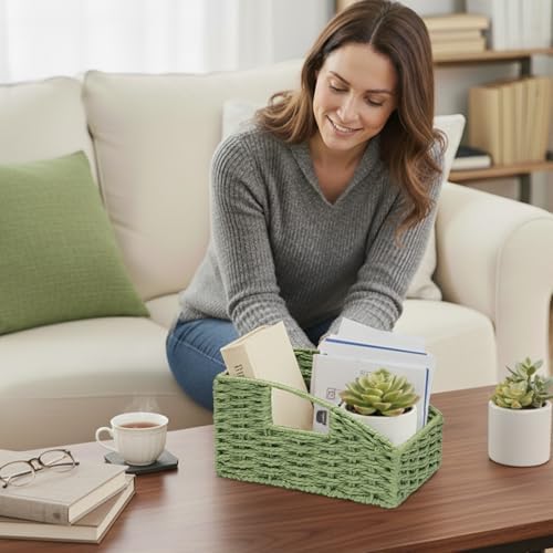 Green Storage Basket 2 Pack Handwoven Paper Rope Pantry Baskets