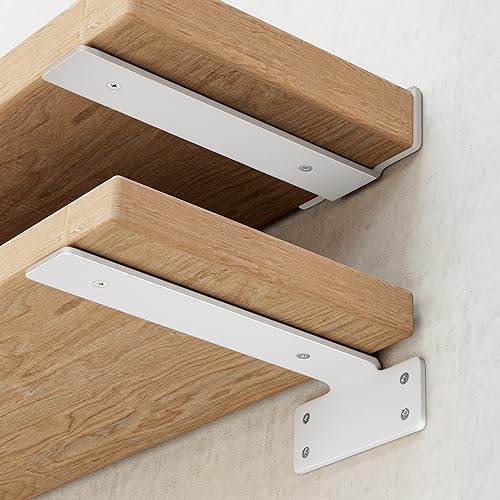 Shelf Brackets, Heavy Duty Floating Shelf Brackets 8-Inch Long, 6-Pack Brackets for Shelves, Matte White L Hidden Metal 