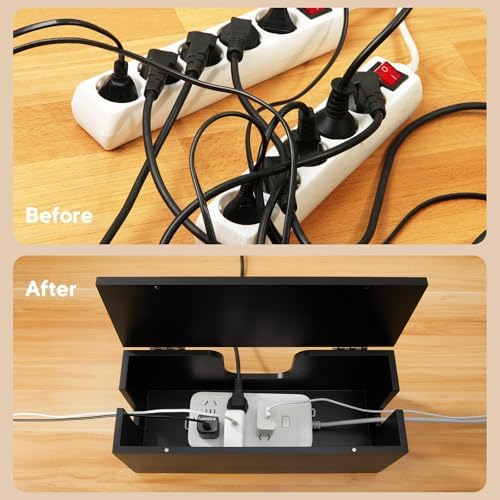Large Cable Management Box - Wood Cable Organizer Box and Power Strip Box for Electrical Cord Management - Hide Desk Cor