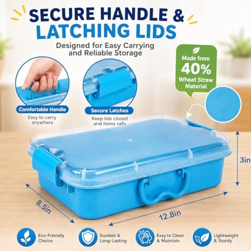 Carolart 3 Pack 12.8 Inch Wheat straw Plastic Storage Bins, Stackable