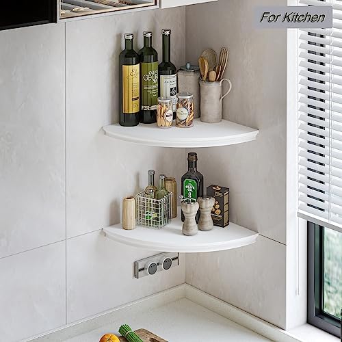 HAO Floating Corner Shelf Invisible Wall Mounted Shelves Radial Shape Cable Wire Hole Pattern Perfect for Bedroom Bathro