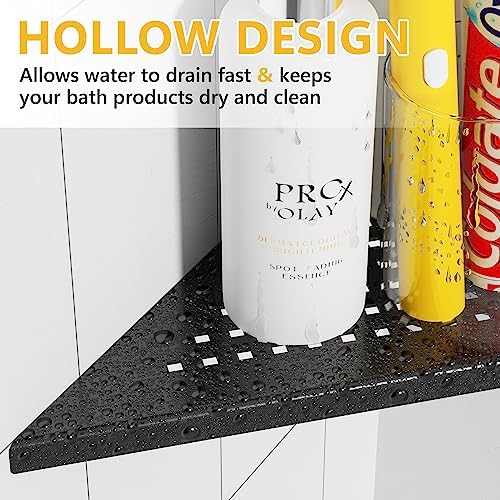 Neodrain 12" Matte Black Corner Wall Shelf with Quadrato Grate, Set of 2