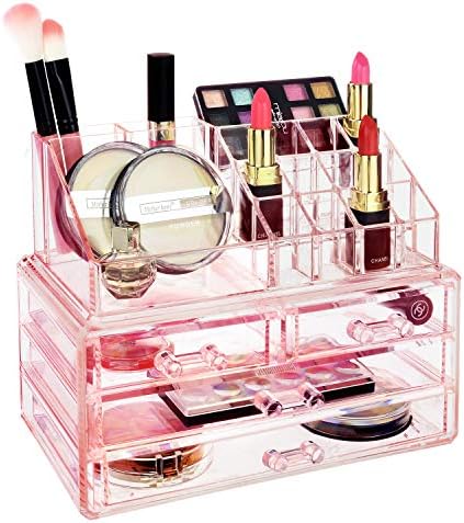 Ikee Design Acrylic Clear Makeup Cosmetics Lip Gloss Organizer,Pink