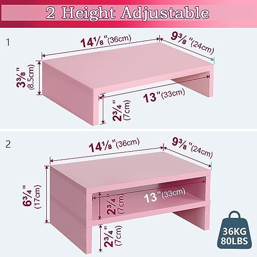 TEAMIX Pink Monitor Stand Riser - 2 PackS, Wood