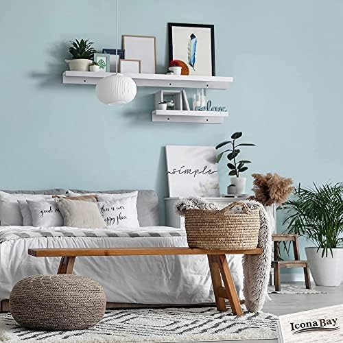 Icona Bay 24 Inch Floating Shelves for Wall - Set of 3 in Powder White - Modern Rustic Style - Wall Mounted Display Shel