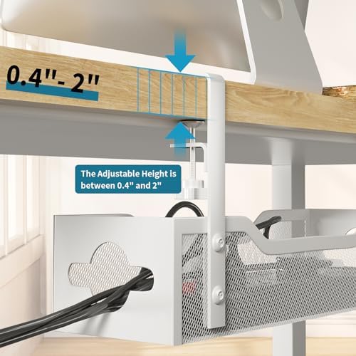 Under Desk Cable Management Tray White, Litwaro Cable Management Under Desk No Drill, Cable Organizer with Clamp for Wir