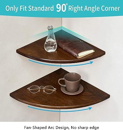 Corner Shelves, Floating Corner Shelf, Set of 2 16inch Solid Oak Wood Corner Wall Shelves, Round End with Wire Hole for 