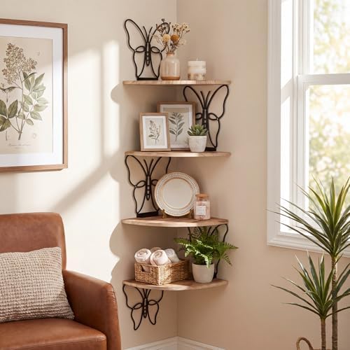 4 Tier Black Butterfly Wall Mount Corner Shelves Floating Corner