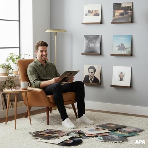 Ilyapa Vinyl Wall Mount Floating Record Shelves- 6 Pack, Espresso Wood