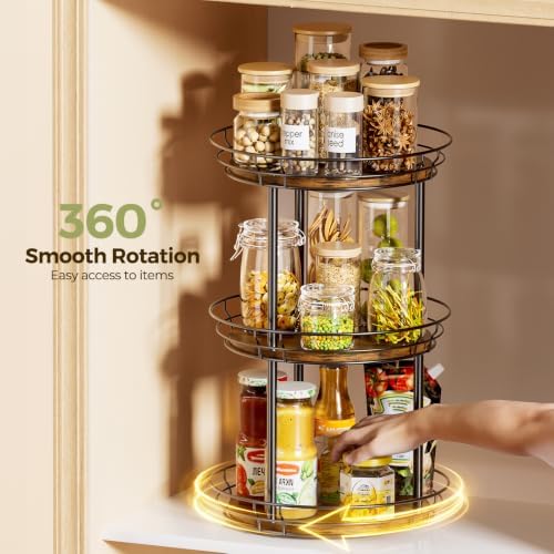 LAMU 3 Tier Lazy Susan Turntable Rotating Spice Rack Organizer for Cabinet