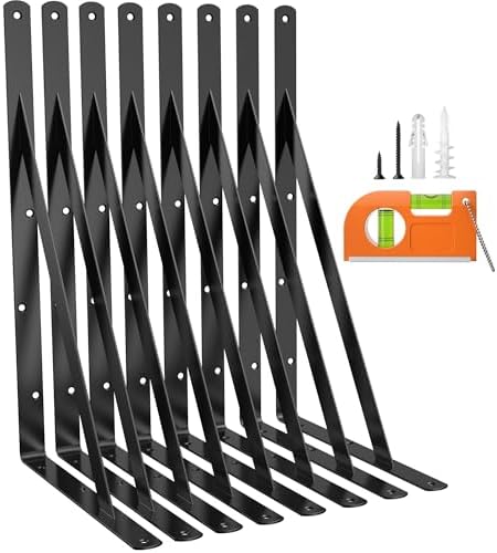 8 Pack 14 Inch Heavy Duty Shelf Bracket, Wall Shelf L Brackets for Floating Shelves, 250 LBS Max Load, Mounting Hardware