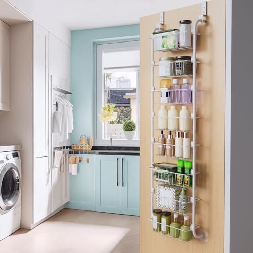 Delamu Narrow Over The Door Pantry Organizer, 8-Tier Metal Pantry Door Organization and Storage for Easy Install, Hangin