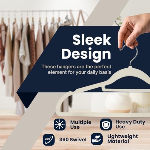 50 Pack Velvet Hangers | Non Slip Velvet Hangers for Clothes with Tie Organisers | Space Saving Hangers and 360° Swivel Hooks Wardrobe Storage Organiser