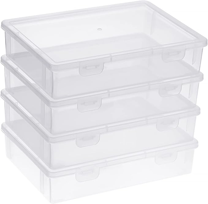 BTSKY Clear Plastic Storage Box with Flap Lid, Multipurpose Craft Organizers and Storage Box Art Supply Storage Organizer Plastic Sewing Box for Beads Pencils Notebooks, 4 Pack Small