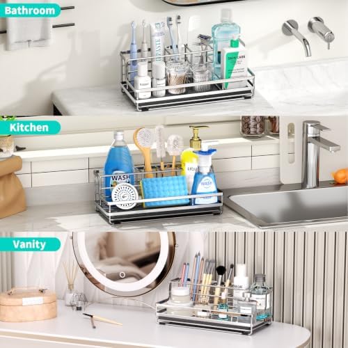 HapiRm Toothbrush Holders for Bathroom - 5 Partitions Bathroom Counter Organizer with Instant Drying Stone, Stainless St