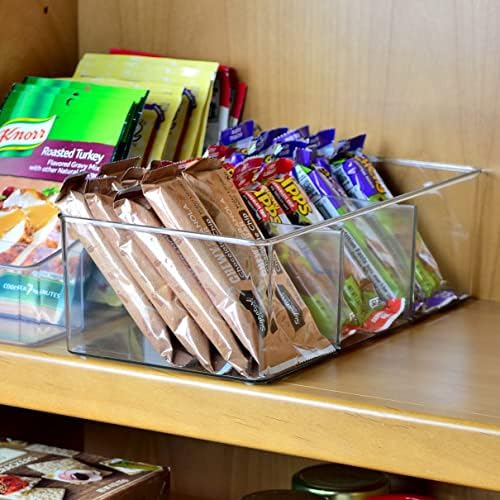 Youngever 2 Pack Clear Plastic Packet Storage Organizer 11" x 6" x 3.5", 3 Divided Sections Pantry Organizer, Holder for