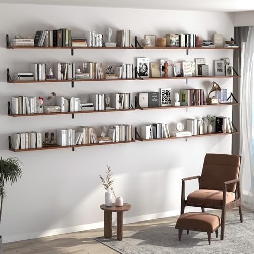 Heimlove 48 Inch Large Wall Bookshelves Set of 3, Wall Mounted Bookshelves,Heavy Duty Wooden Shelves for Living Room,Bed