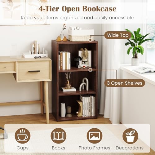 GOFLAME 3 Tier Small Open Bookshelf, Short Bookcase with 2 Adjustable Shelves, Multifunctional Storage Cabinet, Modern D