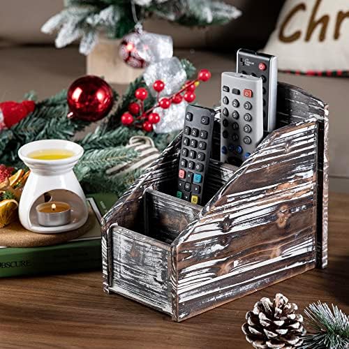 MyGift Torched Wood Remote Control Holder, 4-Compartment Tabletop Caddy