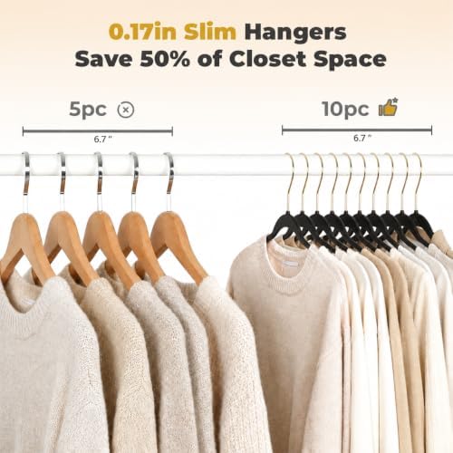 Black Velvet Hangers 50 Pack with Stackable Cascading Gloden Hook