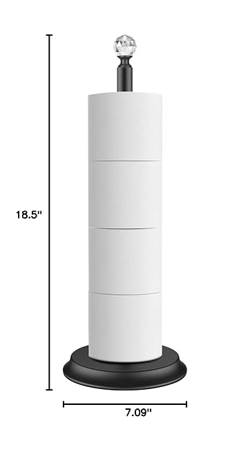 Metal Toilet Paper Holder Stand with Crystal Head - 4 Rolls Free Standing Bathroom Storage, Rustproof Space-Saving Design for Small Bathrooms (Black)